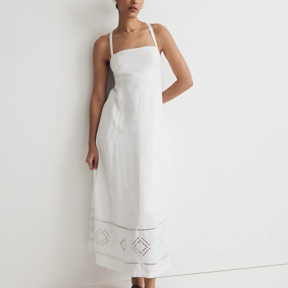 *NWT* Madewell Embroidered Eyelet Tie-Back Cami Midi Dress Size 00